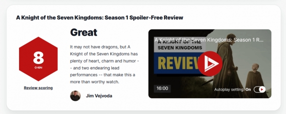 《权游》前传《七王国的骑士》获IGN8分好评:值得一看(图2) 游侠网2