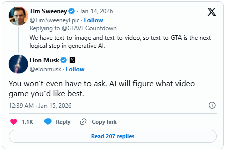 马斯克语出惊人！未来能用AI直接生成《GTA6》