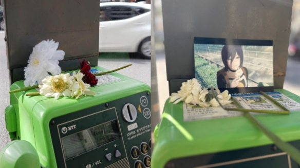 《链锯人》带动圣地巡礼热潮！东京电话亭被鲜花淹没