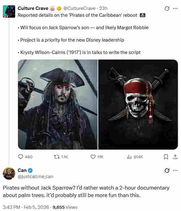 粉丝痛批《加勒比海盗》重启传闻:没杰克船长就别拍(图2) 粉丝痛批《加勒比海盗》重启传闻:没杰克船长就别拍