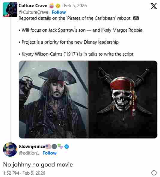 粉丝痛批《加勒比海盗》重启传闻:没杰克船长就别拍(图6) 粉丝痛批《加勒比海盗》重启传闻:没杰克船长就别拍