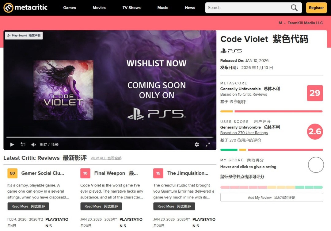 评分仅29 《Code Violet》团队称大获成功 还要出续作(图2) 评分仅29 《Code Violet》团队称大获成功 还要出续作
