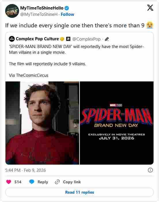 曝《蜘蛛侠：崭新之日》将出现超过九名反派
