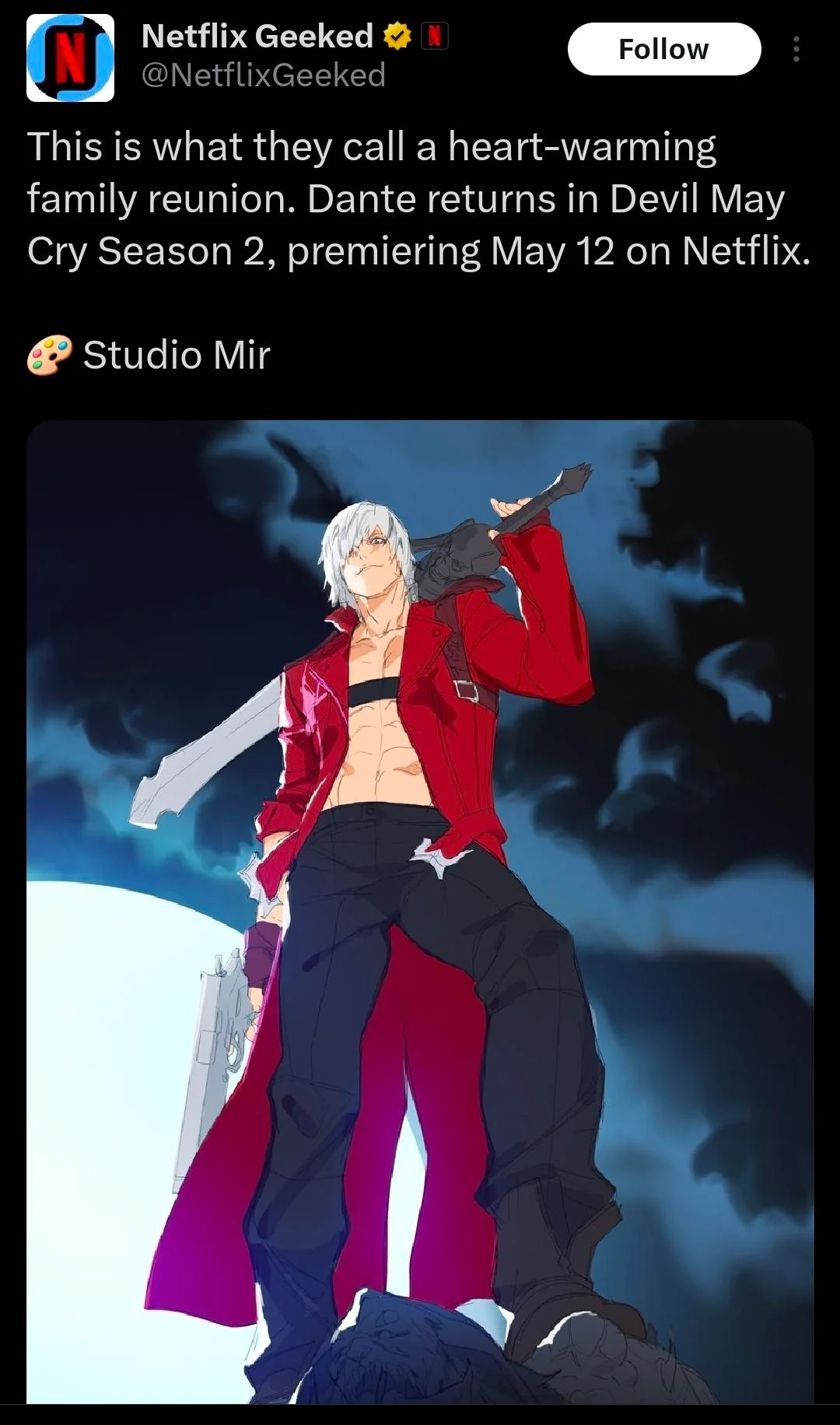 Netflix动画《鬼泣》第二季5月12日上线