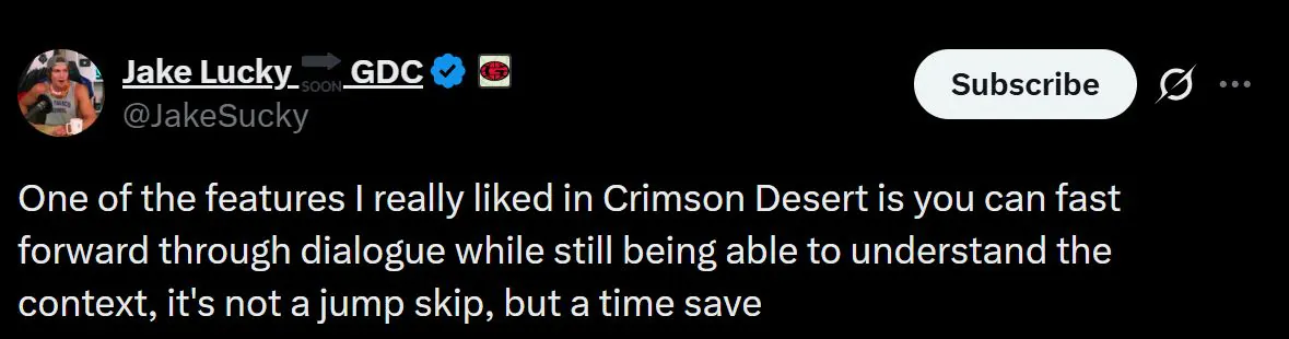 瞄准短视频玩家？《红色沙漠》支持对话两倍速快进